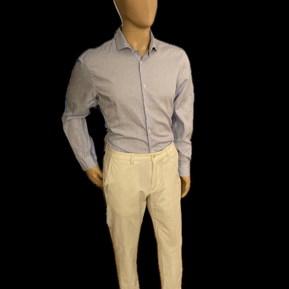 Blue/White Striped Colored Shirt Zara Man USA XL Mex. 44 Slim Fit